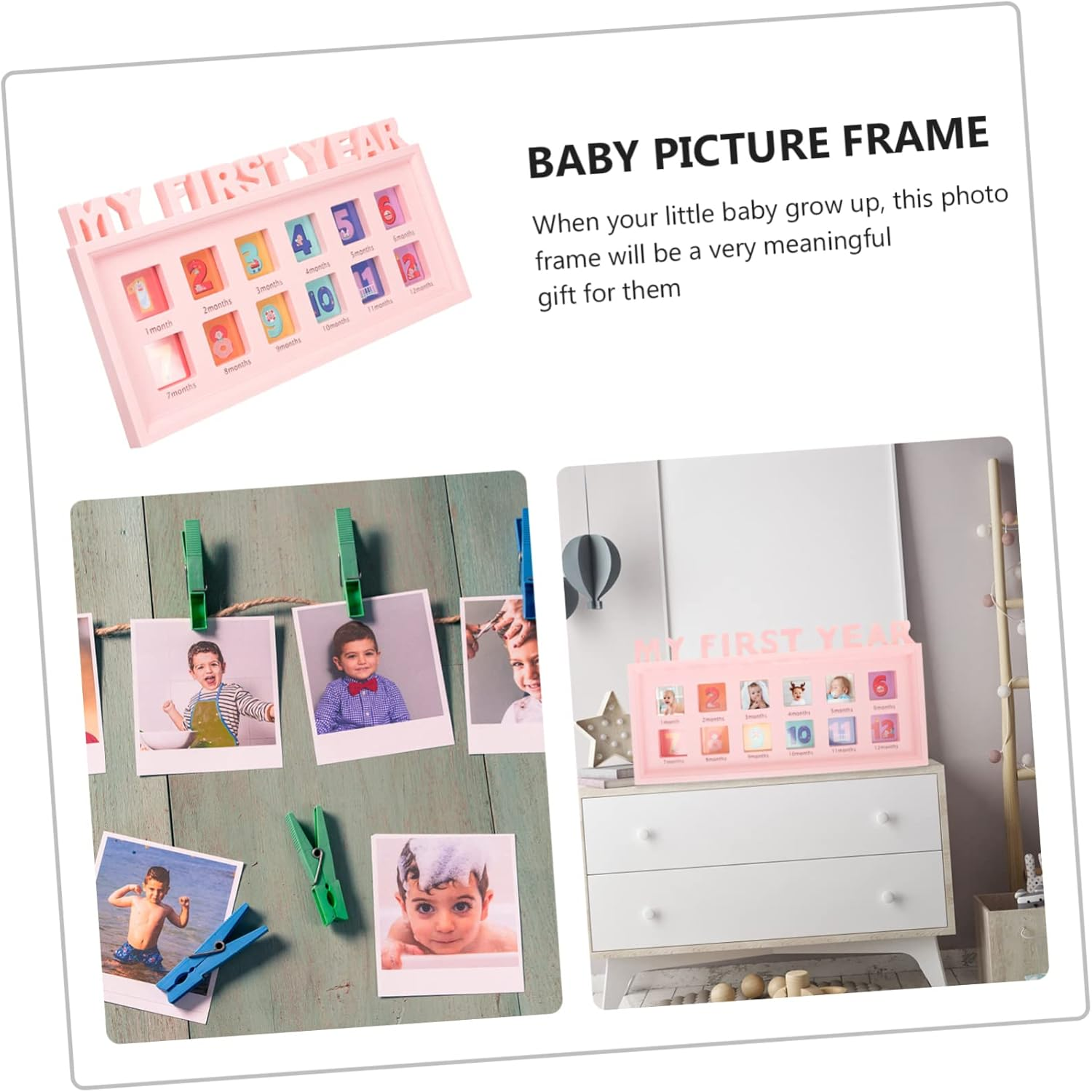 Boy Girl'S Growth Photo Frame Month Milestone Frame Boy Girl Growth for Documenting First Year Keepsake for Newborn Photos Record Modern Design
