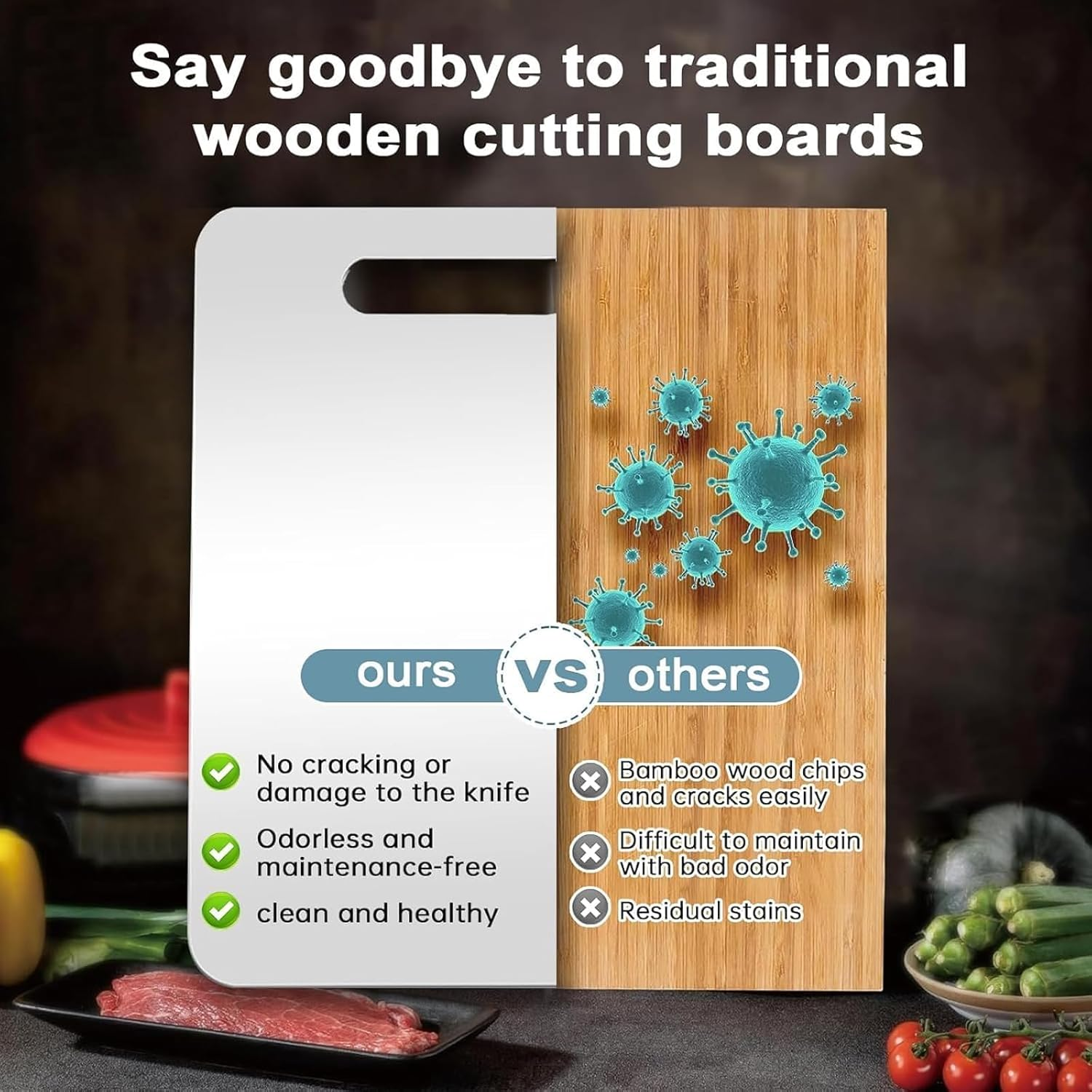 2 Pack Cutting Boards for Kitchen, Stainless Steel Cutting Board, Upgrade Double Sided Board, 304 Stainless Steel Food Grade Cutting Board for Meat Fruit & Vegetable(34&times;23, 39&times;28Cm)