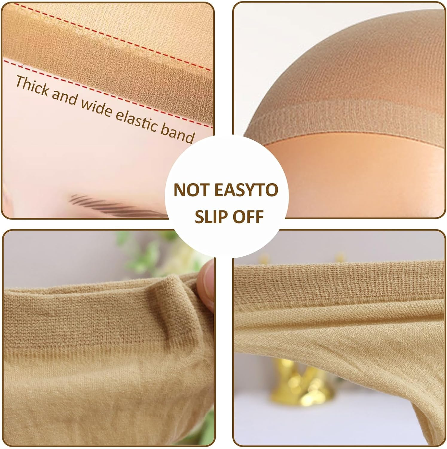 6 Pack Stretchable Nylon Stocking Wig Caps, Lightweight and Breathable, Nude Wig Caps for Women (Apricot)