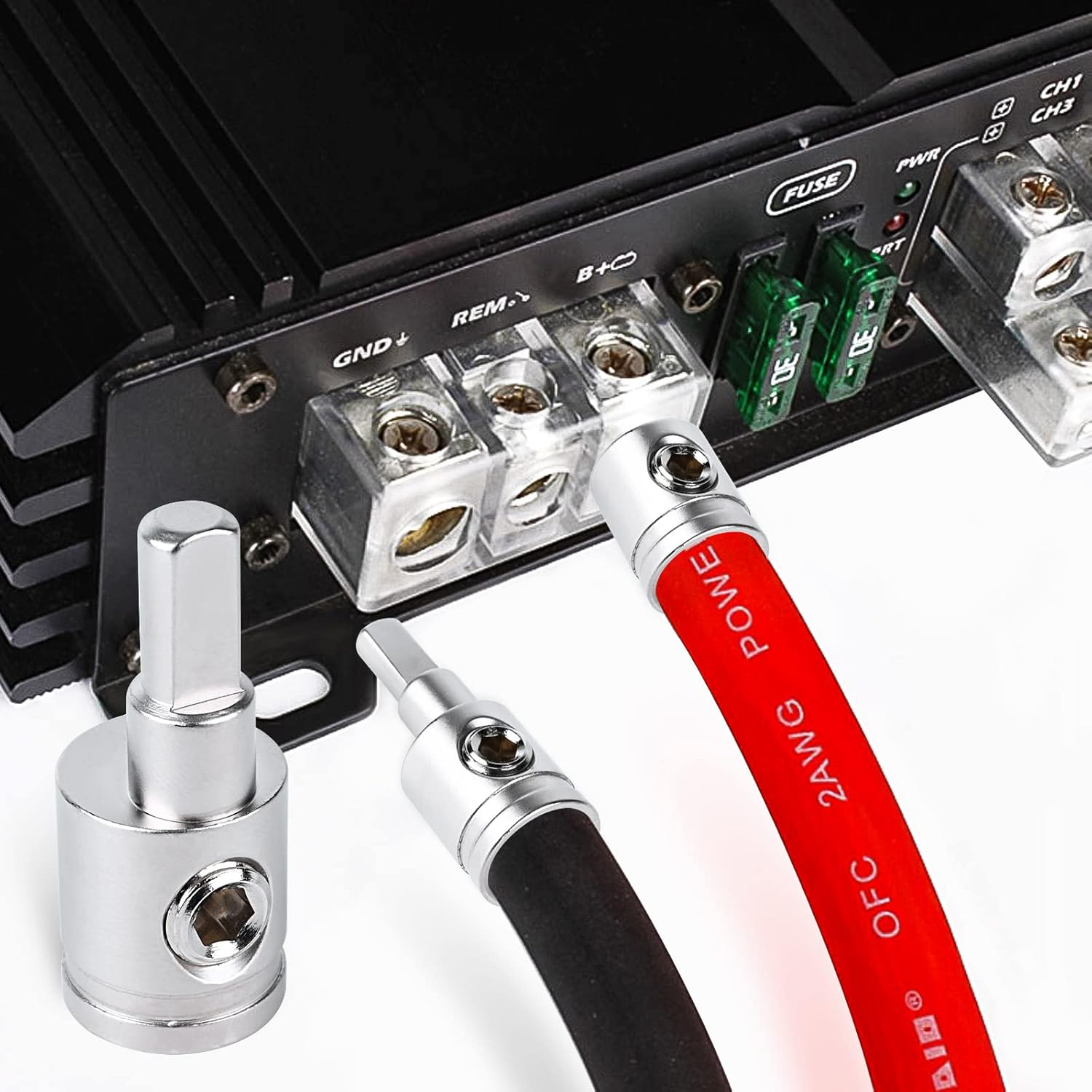 4PCS Heavy-Duty Car Stereo Audio Wire Reducer - 0 Gauge to 4 Gauge for Amp Input, AWG Pin Power & Ground Connection image number 6