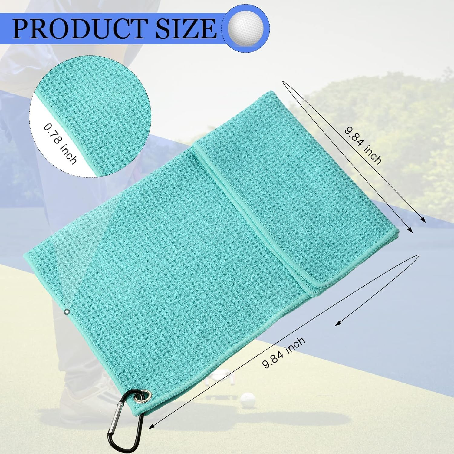 4 Pack Golf Towel for Golf Bags Microfiber Fabric Towel Bag with Clip Waffle Pattern Golf Accessories for Golf Ball Club Set, Multiple Colors (Light Blue, Yellow, Rose, Light Pink) image number 3