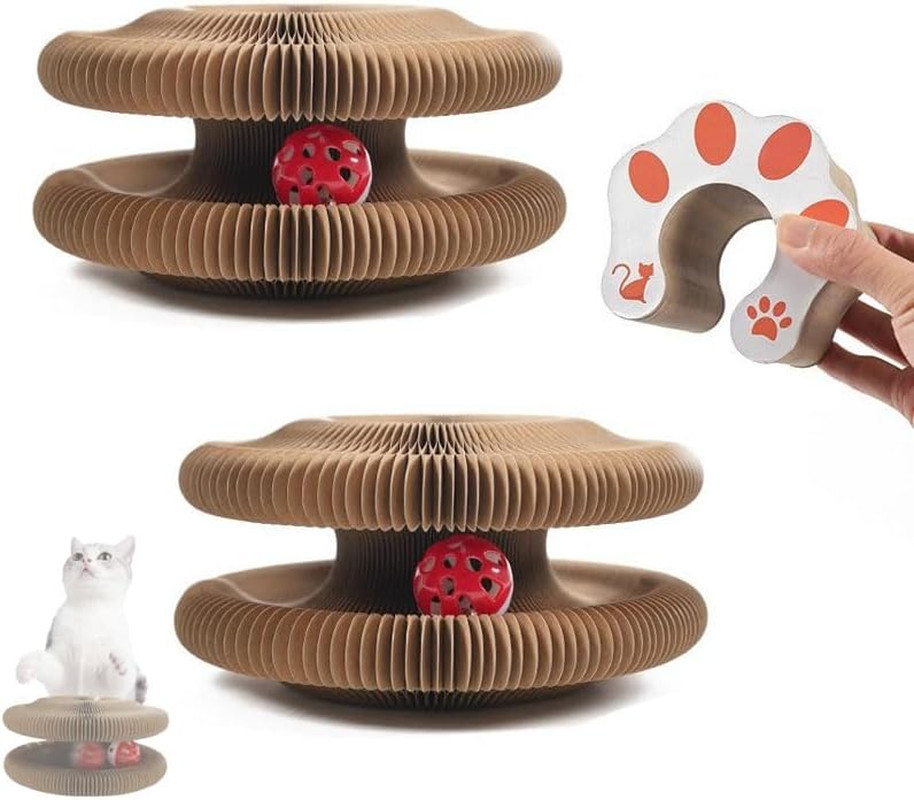 YAKESD Magic Organ Cat Scratcher Board - Interactive Foldable Cat Scratching Pad with Bonus Kring Ball Toy - Durable & Recyclable Cat Toy