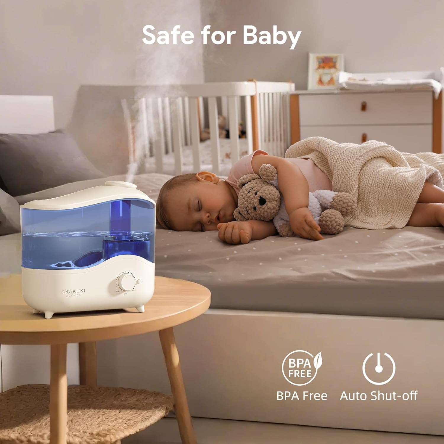 ASAKUKI Air Humidifier for Bedroom, 4L Top Fill Cool Mist Humidifiers for Baby, Plant, Quiet Ultrasonic Oil Diffuser for Large Room, 360&deg;Nozzle, Auto-Shut Off, Night Light, BPA Free image number 6