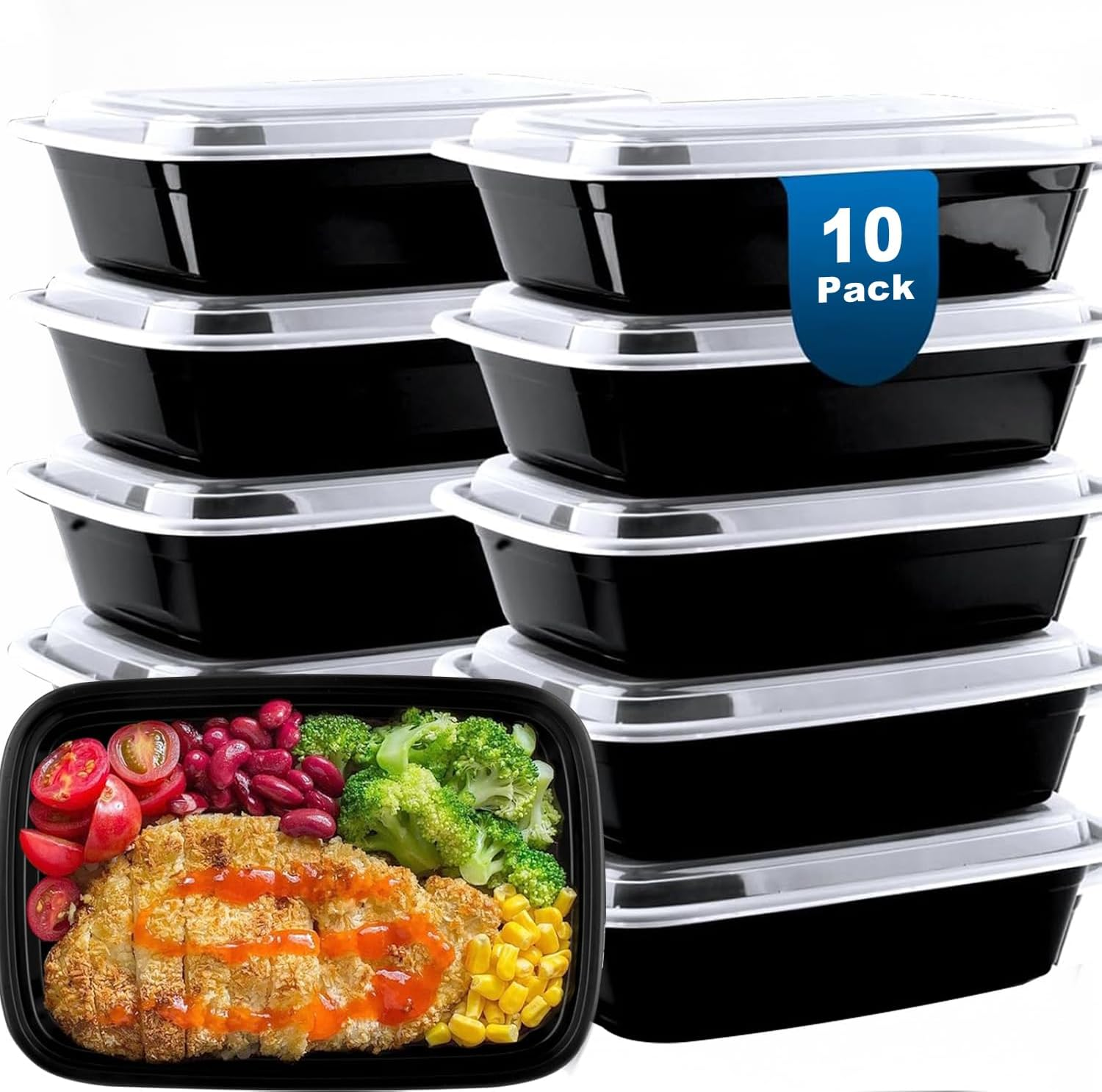 10Pcs Meal Prep Container（ BPA Free ）, 32 Oz Food Storage Containers with Lids, Bento Box Reusable Plastic Lunch Box Containers Stackable Bento, Take-Out Box Microwave Dishwasher Freezer Safe image number 4