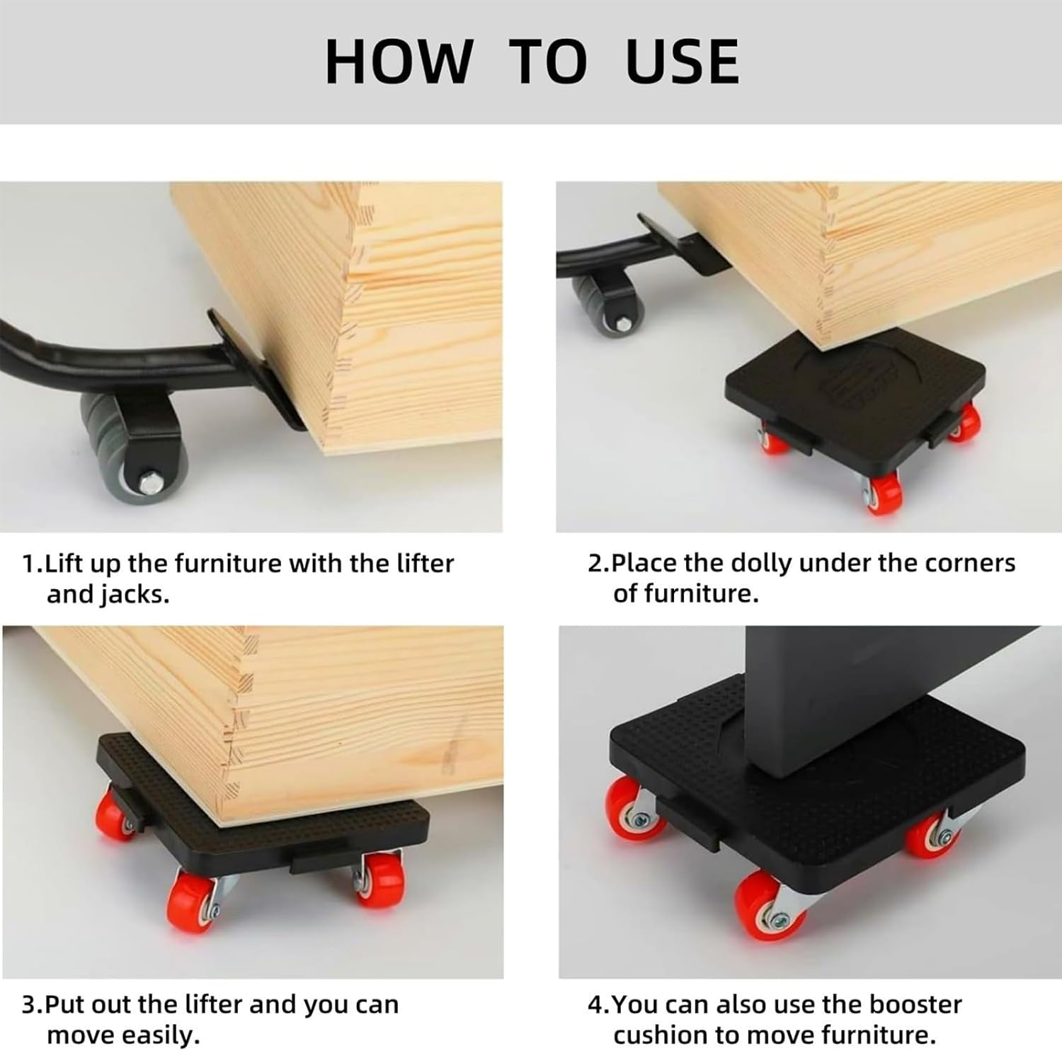 Minexiaojia Furniture Dolly, Furniture Movers with 4 Wheels, Anti-Slip Groove Design Moving Dolly for Heavy Objects with Legs, 1500Lbs Capacity Lift Mover Tool Set for Moving Piano,Home Appliances image number 4