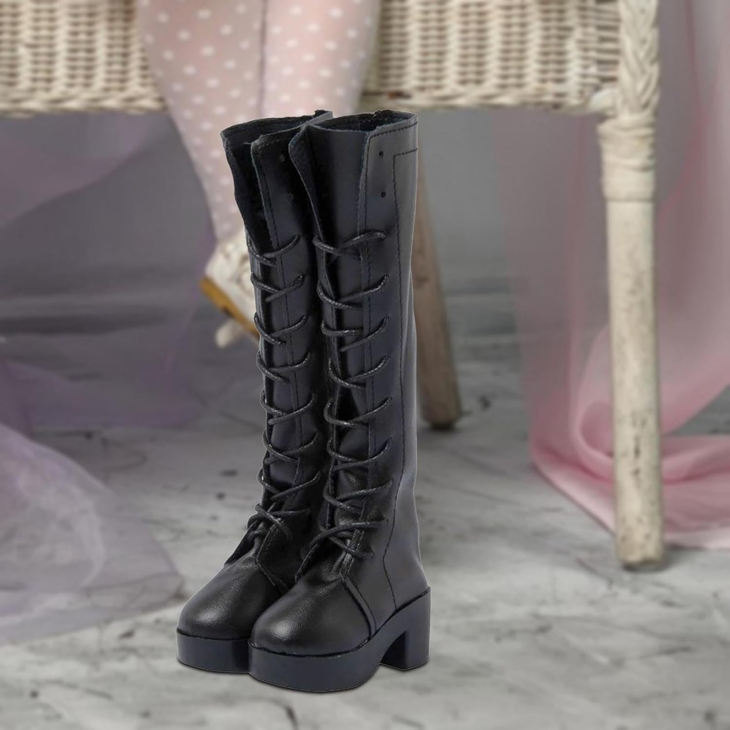 Oshhni 1/3TH Ball Jointed Dolls Shoes,Pu Leather High Heeled Boots,60Cm Doll DIY Gift Accessories, Black image number 1