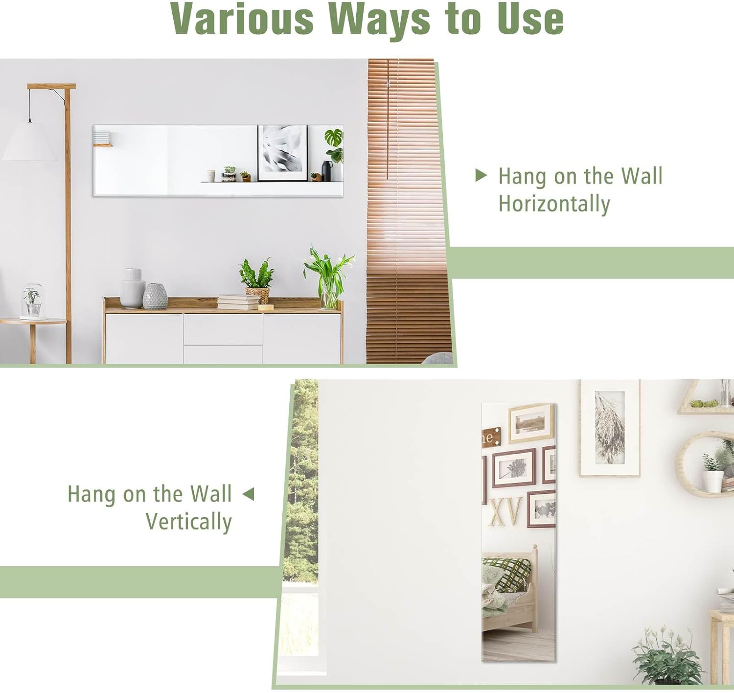 Costway Frameless Rectangle Wall Mirror, Rectangular Wall Mirror with Beveled Edge, Rectangular Wall Hanging Mirror for Living Room, Bedroom, Vanity Room, Vertical/Horizontal Installation, Silver image number 5