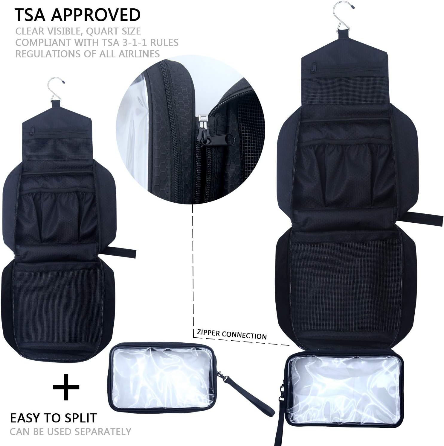 Samtour Travel Toiletry Bag Business Toiletries Bag for Men Shaving Kit Waterproof Hanging Travel Cosmetic Pouch Case for Women (Black) image number 1