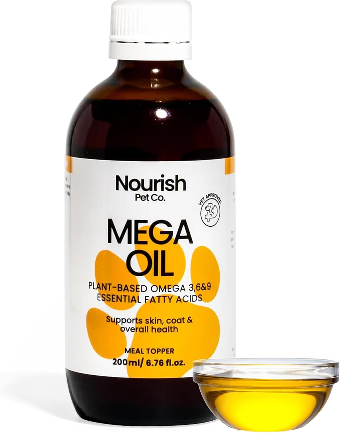 Nourish Pet Co. Mega Oil for Dogs - Plant-Based Omega 3 6 and for Healthy Skin & Shiny Coat 6.76 Oz image number 1