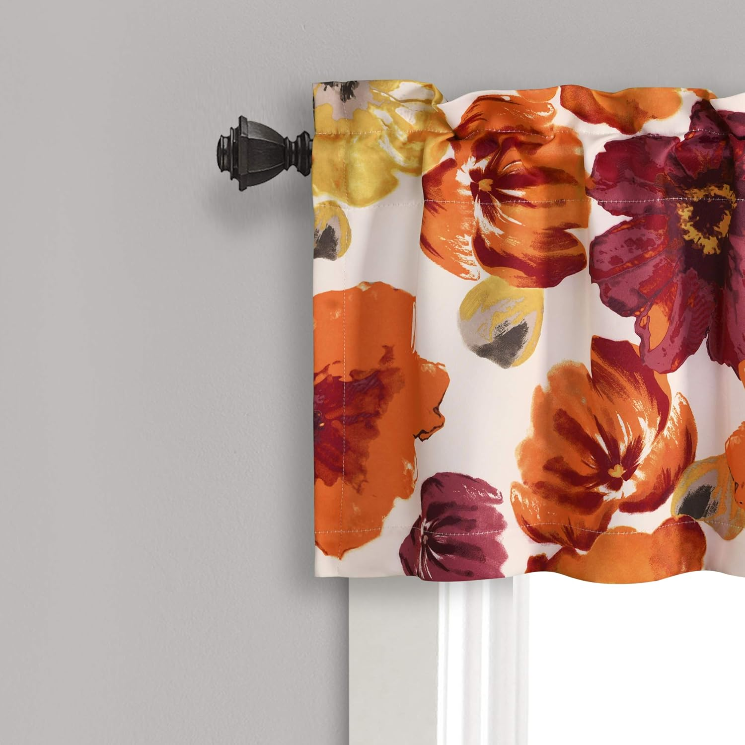 Lush Decor Leah Room Darkening Window Curtain Valance Floral Insulated Grommet, Valance, Red and Orange image number 6