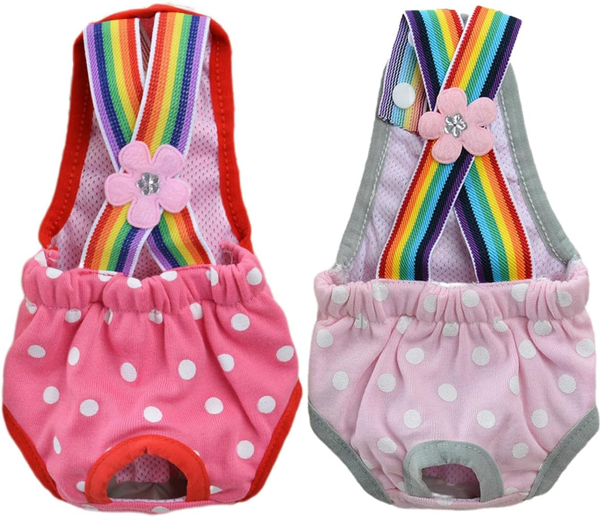 IUOUTG 2 Pieces Dog Diapers Female Cute Pet Physiological Pants with Suspender Cotton Breathable Small Dog Menstrual Briefs for Small Medium Pet Dogs