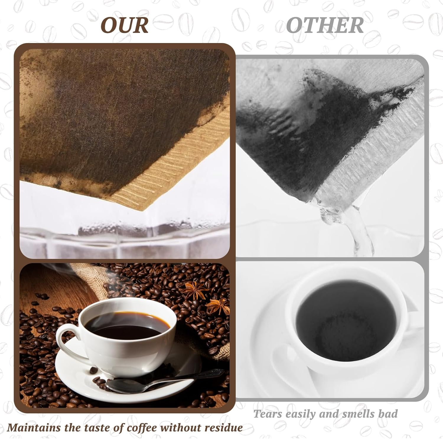 NAILGIRLS Coffee Filter Paper - 200 Count Natural Coffee Filters 2-4 Cup, Size 102 Unbleached Original Wooden Drip Paper for Coffee Machines & Coffee Cones,Disposable for Pour over & Drip Coffee Maker image number 1