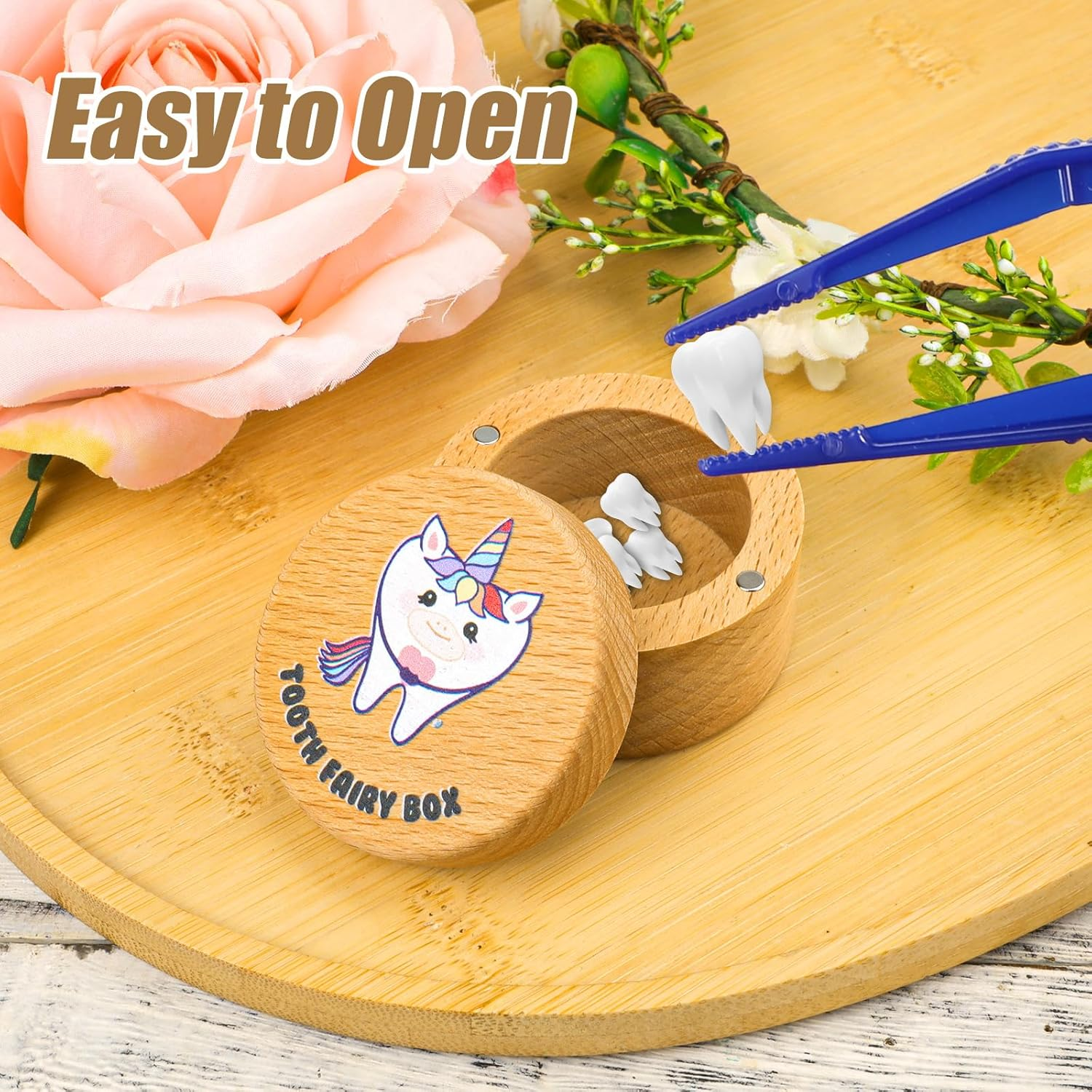 XIHIRCD Magnetic Tooth Fairy Box for Boys Girls, Wooden Tooth Keepsake Box for Lost Teeth Cute Tooth Holder First Tooth Storage Box Birthday Souvenir Gift (Unicorn) image number 6