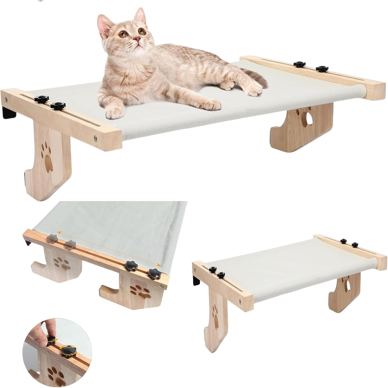 CHIEFAWAY Window Seat for Large Cats and Kittens, Adjustable Wooden Perch, Hammock Bed Washable Toy Blue-Grey Color