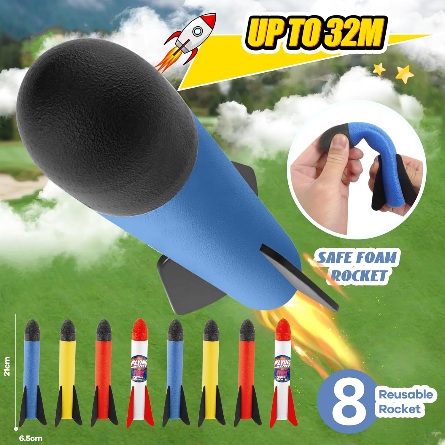 Toy Rocket Launcher for Kids,Safe Foam Rockets with Foam Rockets and Launcher, Indoor Outdoor Toy, Birthday Christmas Toys for Boys and Girls 3 4 5 6 7 8 Year Old (8 Colorful Rockets＆Dueling Launcher) image number 1