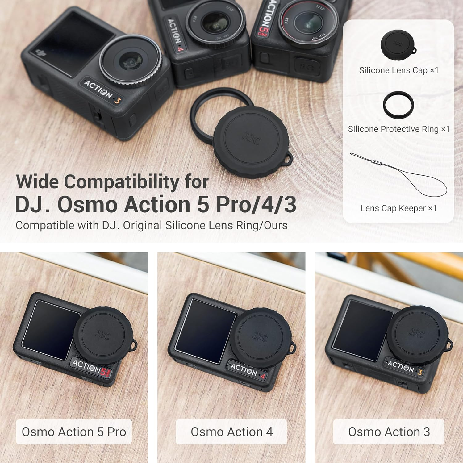 JJC Silicone Lens Cap for DJI Osmo Action 5 Pro 4 3, Protective Cover with Anti-Loss String & Silicone Ring, Protects Lens from Crack Bumps Dust Scratch When Not Using, Compatible with Action5 image number 1