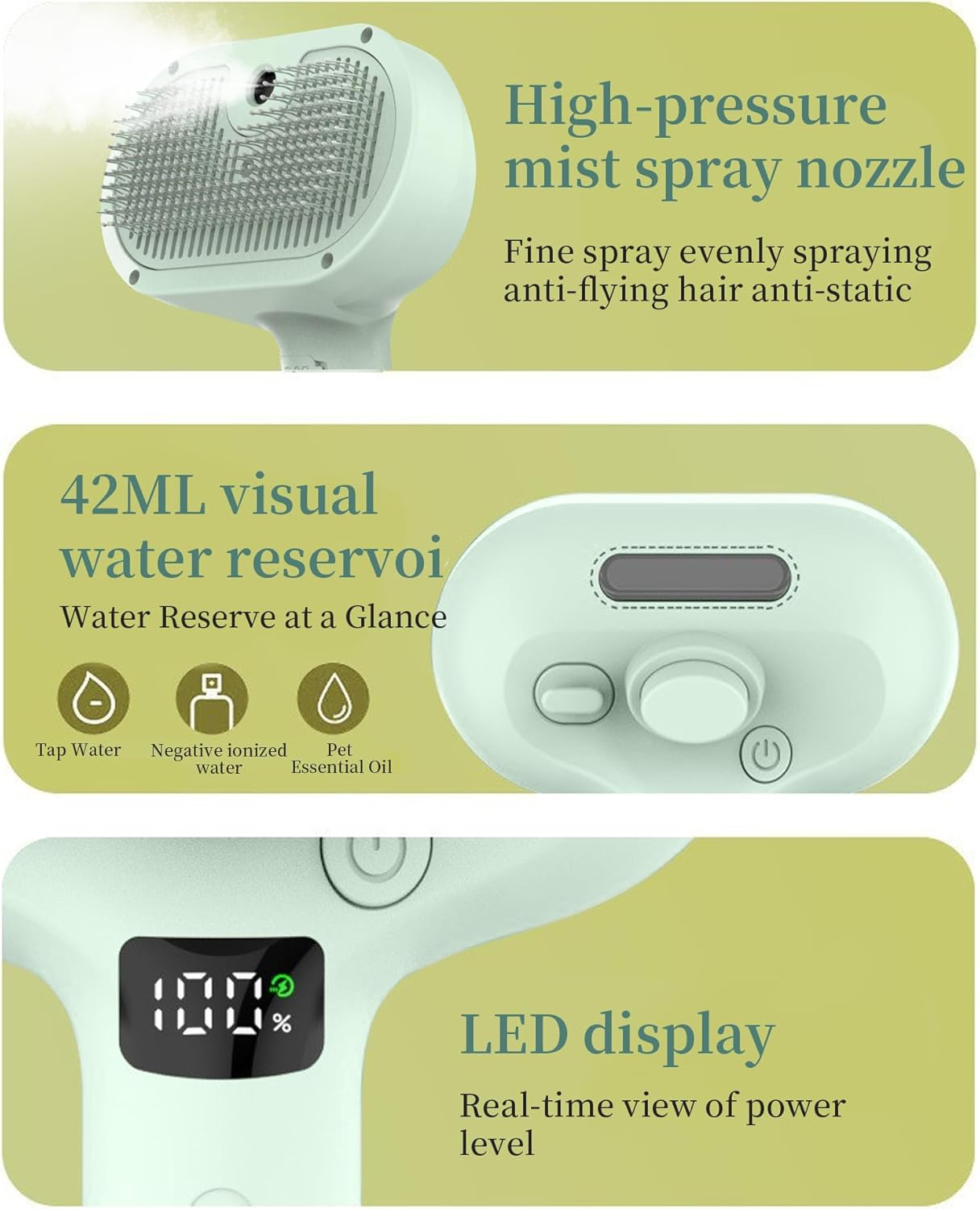 Cat Brush with Steam, 3 in 1 Cat Steam Brush Pet Brush for Shedding Pet Hair Cleaning Brush Comb Steamy Cat Brush Easily Removes Mats, Tangles, and Loose Fur, Rechargeable, Low Noise, Green - Pink image number 5