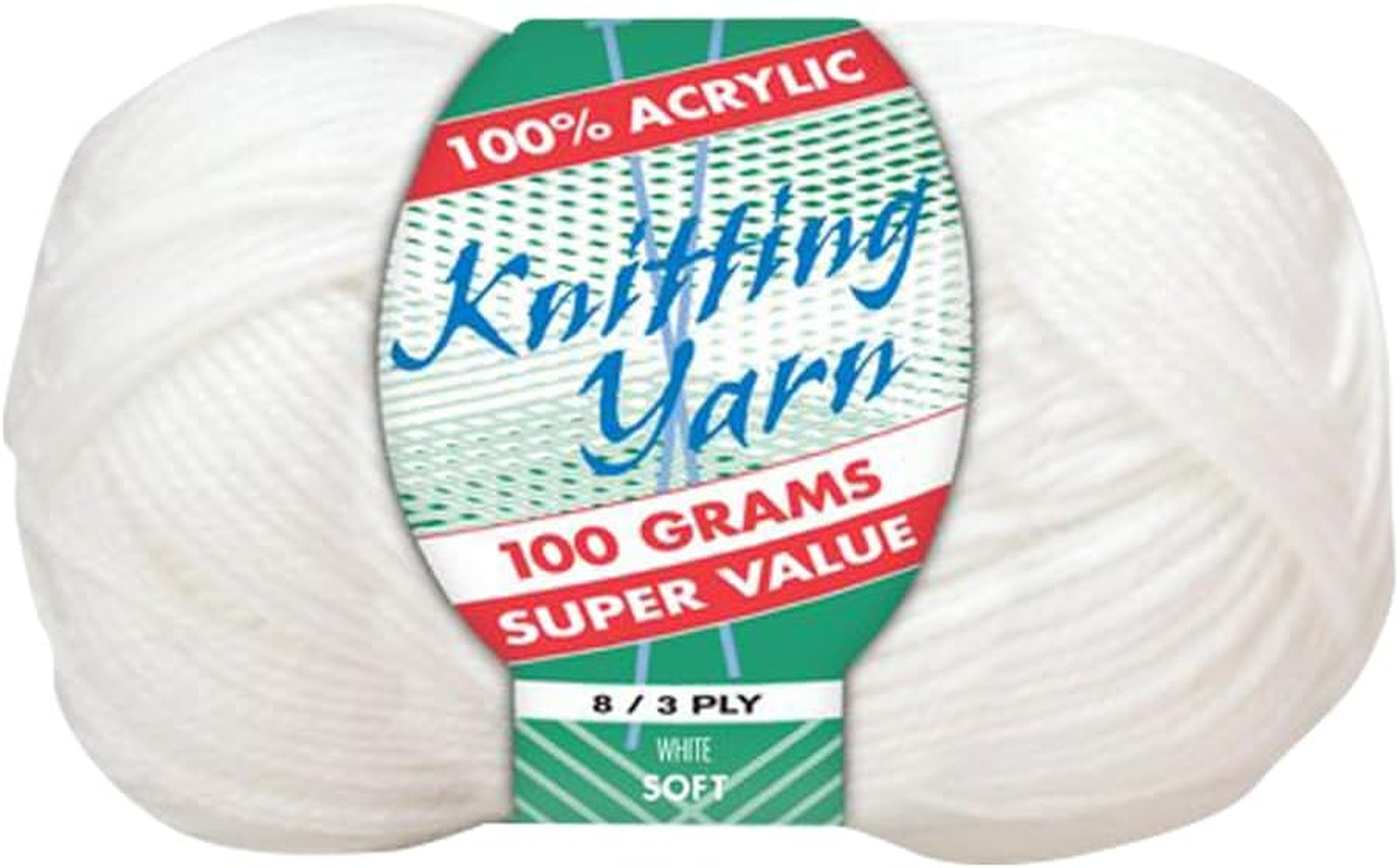 Yatsal 100% Acrylic 8-Ply Knitting Yarn 100 G, White
