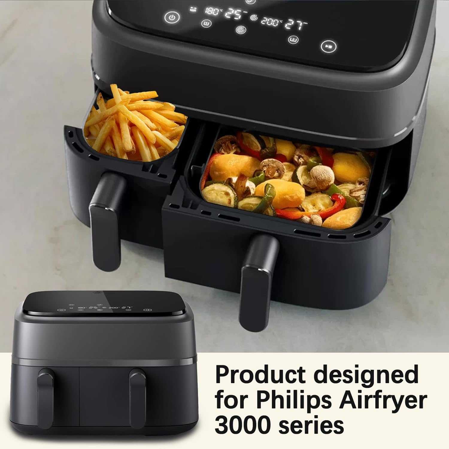 Fiohiros Reusable Silicone Air Fryer Liners for Philips,Silicone Air Fryer Liners Dishwasher Safe, Bpa-Free High Heat Resistant (230&deg;C) with Handles Philips Air Fryer Accessories image number 2
