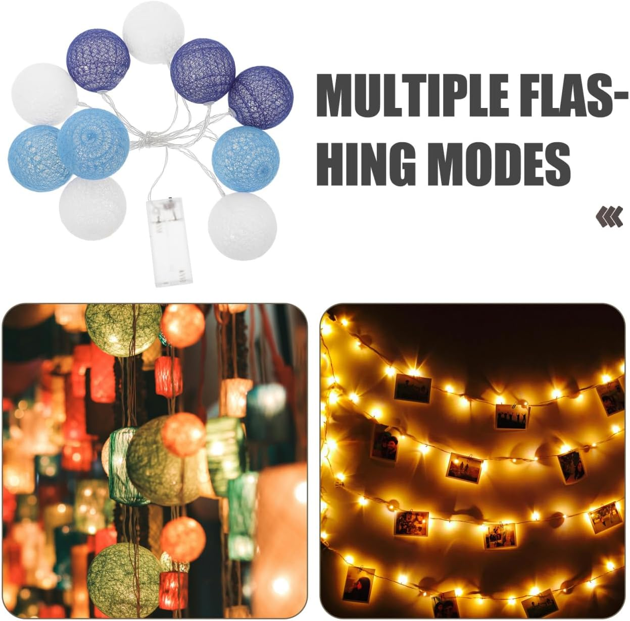 Anneome Battery-Operated Cotton Ball Fairy Lights with Blue Cotton Balls, Decorative LED Lamp Chain for Indoor, Wireless, Stable and Safe Room Lighting for Party Decoration image number 2