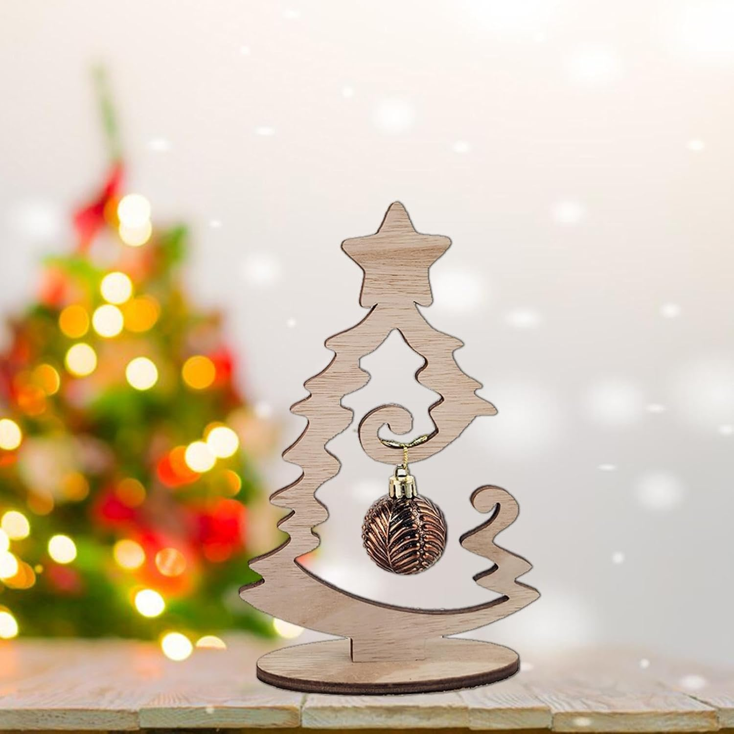 Wooden Desktop Christmas Tree - Tree Ornaments Rustic Tabletop Decor - Stable Small Desktop Christmas Tree Standing Wooden Christmas Tree for Window Sill Living Room image number 5