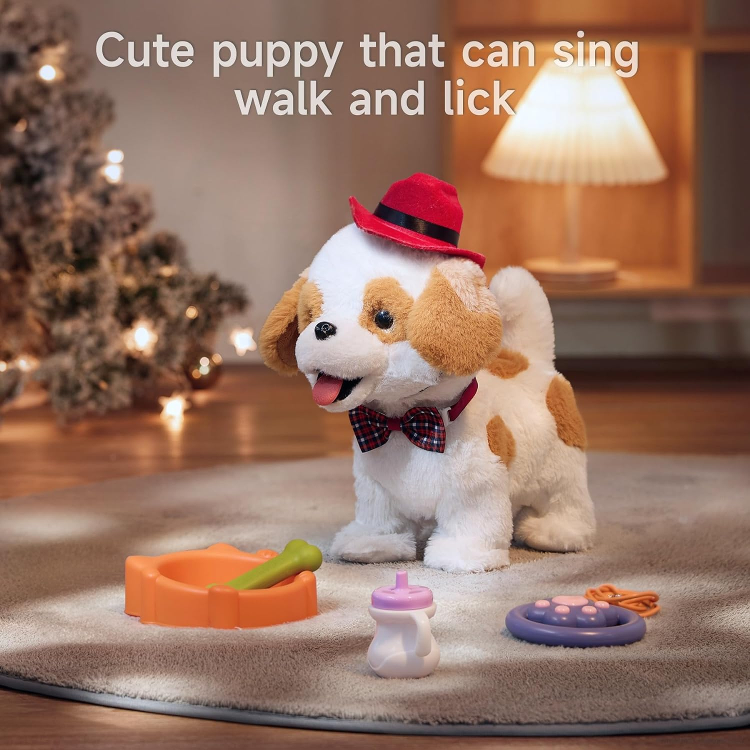 OR or TU Walking Barking Toy Dog with Remote Control Leash, Plush Puppy Electronic Interactive Toys for Kids, Wag Tail, Singing, Pretend Dress up Realistic Stuffed Dog Age 3 4 5 6 Years Old Best Gift image number 2