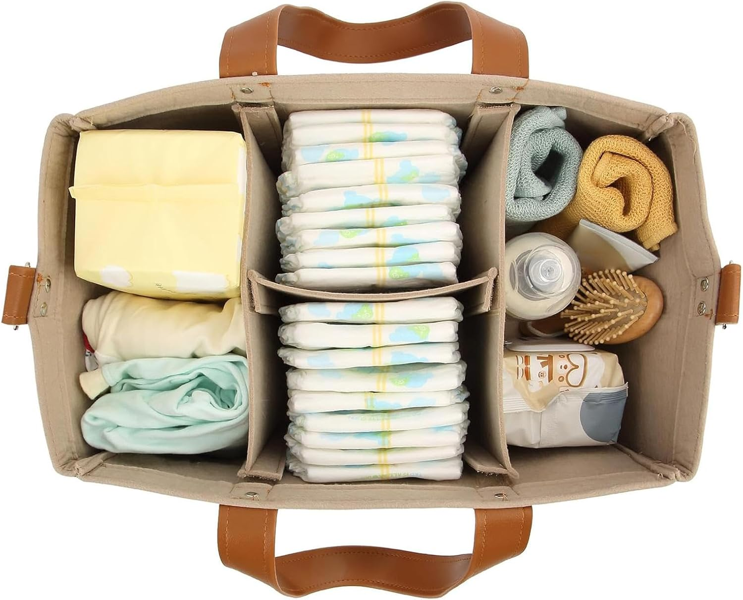 Diaper Bag,Felt Large Capacity Mom Bag Hand Bag | Mom Bag Hand Bag, Baby Travel Storage Bag, Travel Diaper Organizer Basket for Diapers image number 3