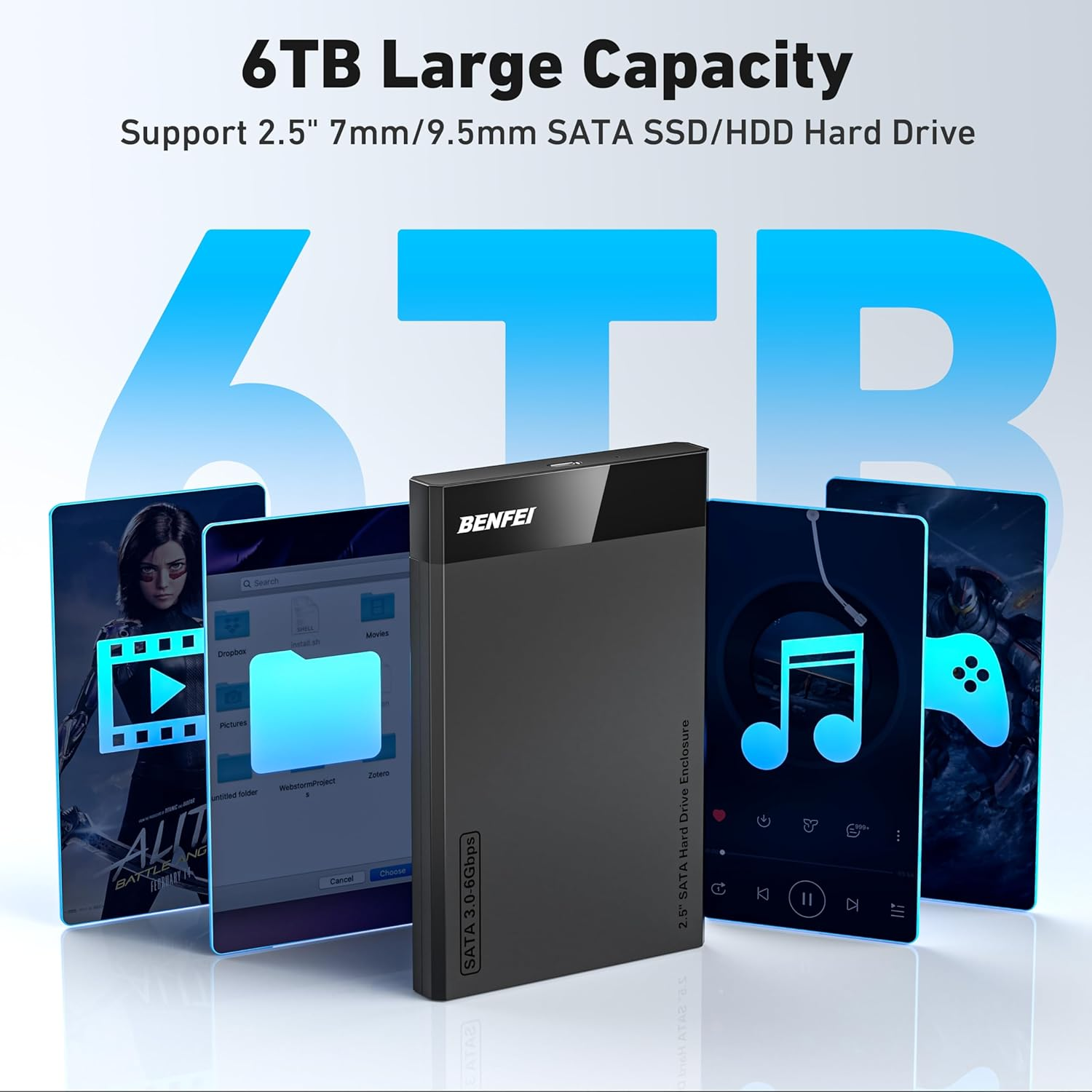 BENFEI 2.5 Inch SATA to USB Tool Free External Hard Drive Enclosure (6Gbps, Optimized for SSD, Support UASP SATA III) image number 6