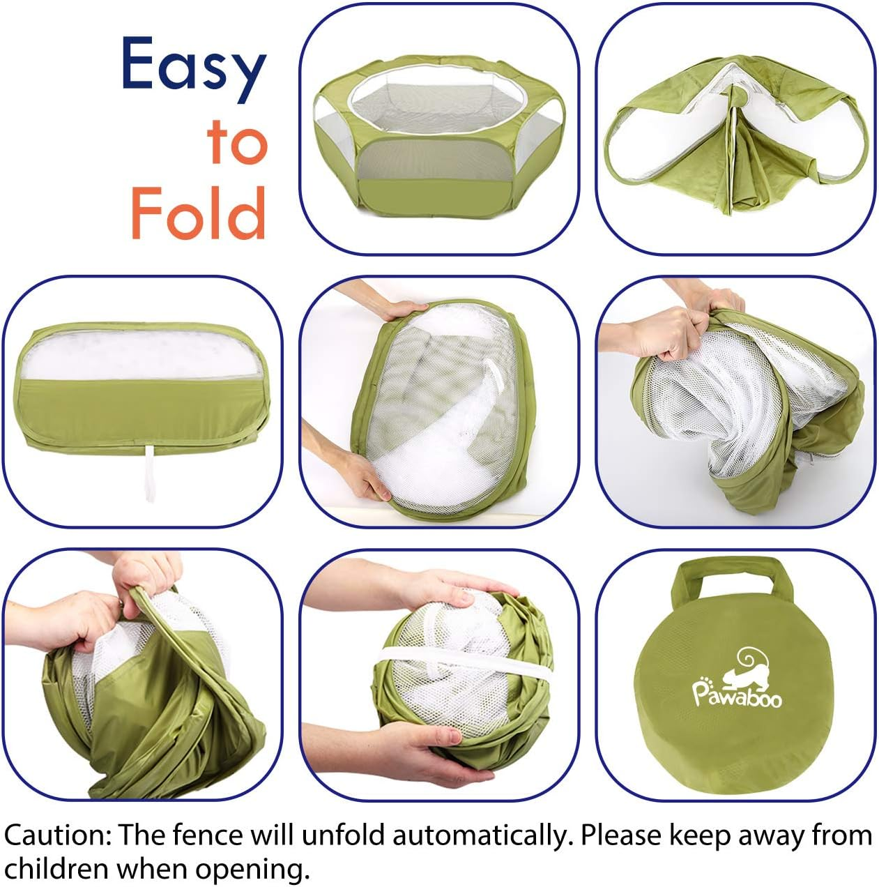 PAWABOO Small Animals Playpen, Breathable & Waterproof Small Pet Cage Tent with Zippered Cover, Portable Outdoor Yard Fence for Kitten/Puppy/Guinea Pig/Rabbits/Hamster/Chinchillas, Avocado Green