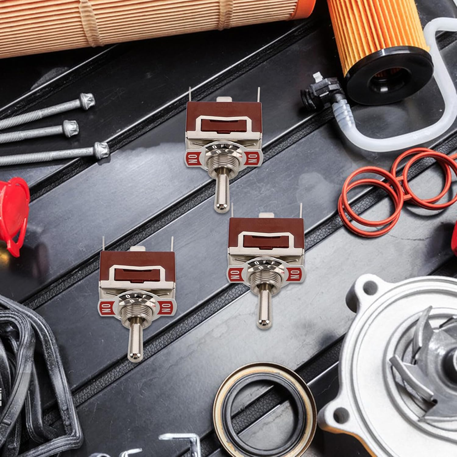 Abaodam 4 Sets 3-Pin Automotive Momentary Toggle Switches with Waterproof Caps, 3-Way On-Off-On Rocker Marine Switch Replacement for Cars and Boats Accessories image number 6