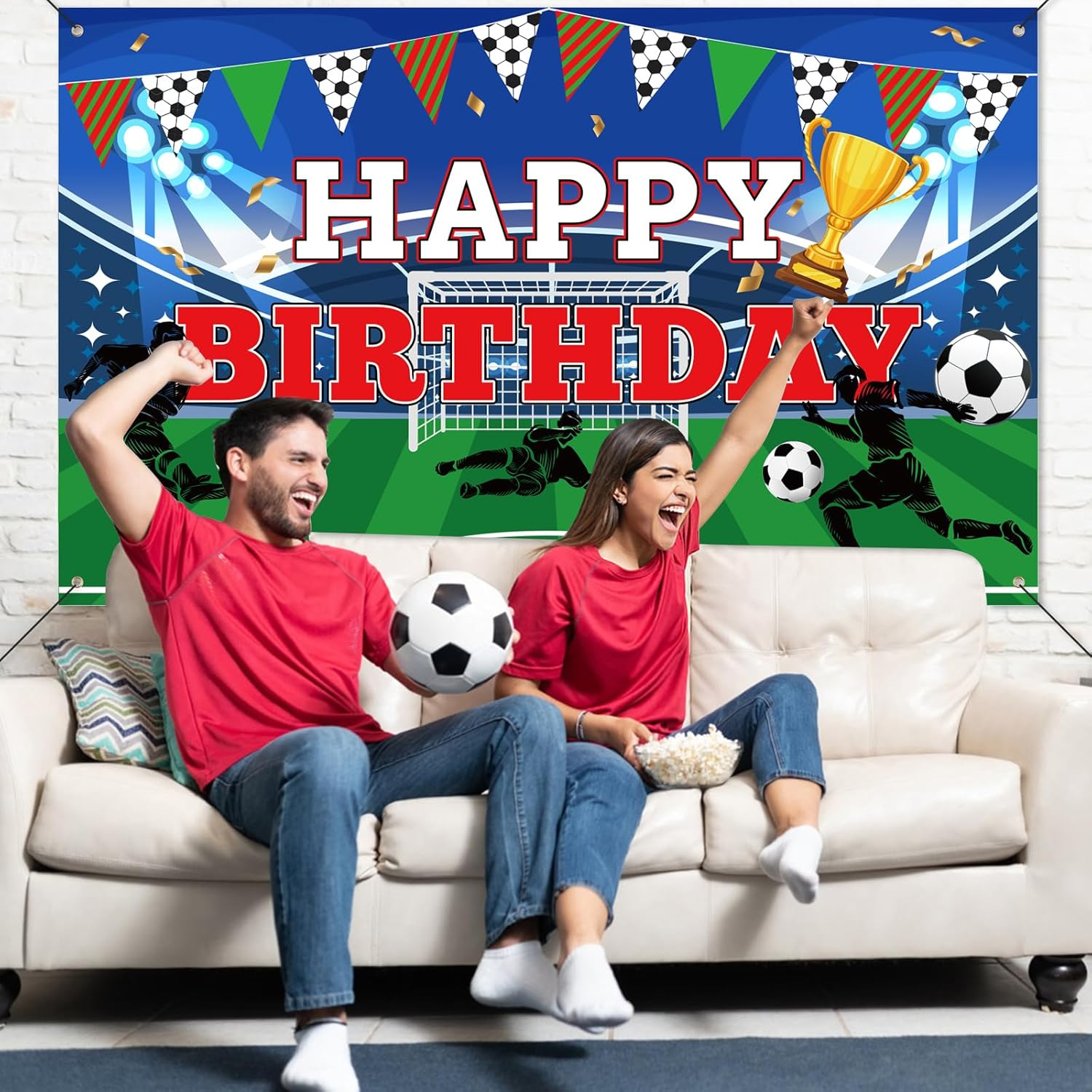 Soccer Theme Birthday Party Decorations, Football Party Backdrop Soccer Birthday Decorations Happy Birthday Banner for Football Cake Party Table Decorations image number 2
