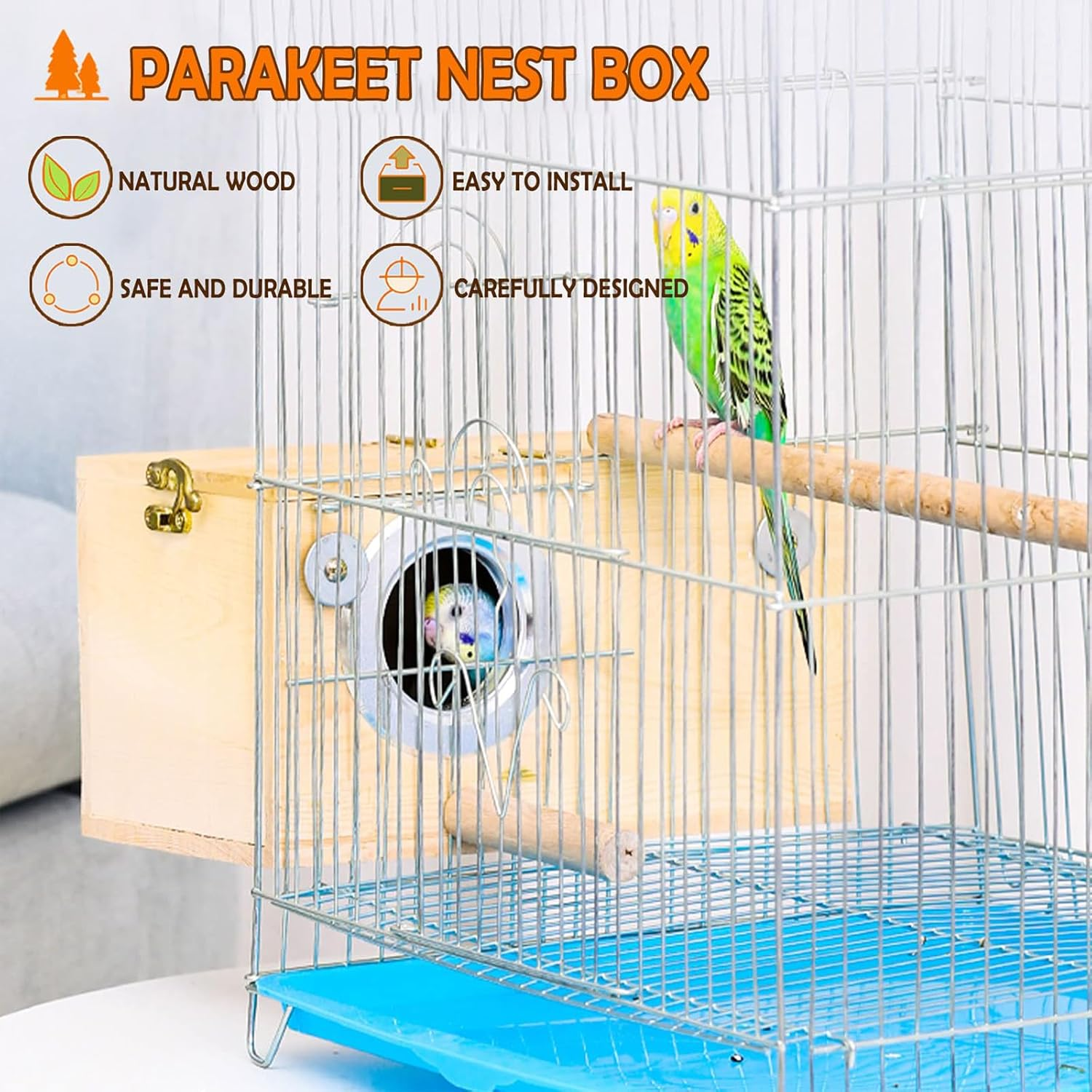 Parakeet Nesting House - Budgie Nest Box for Cockatiels, Lovebirds, and Medium to Large-Sized Birds image number 1