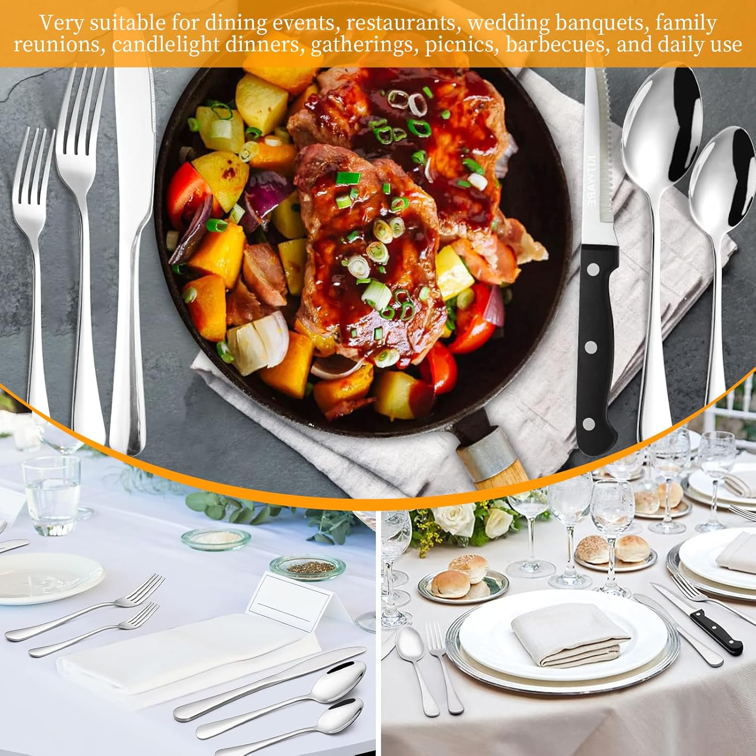 48 Pcs Silverware Cutlery Set Food-Grade Stainless Steel Flatware Set Mirror Polished Steak Cutlery Set for Kitchen Restaurant Office Tableware Includes Spoons Forks Knives Dishwasher Safe (Silvery) image number 4