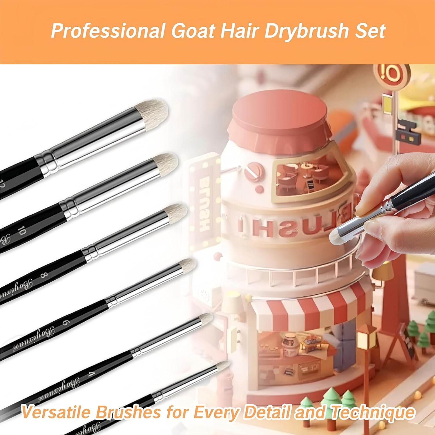 Febohao Dry Paint Brush Set 6 Sizes Miniature Paint Brushes Professional for Wargames Models Acrylic Oil Watercolour Detailing Brush image number 5