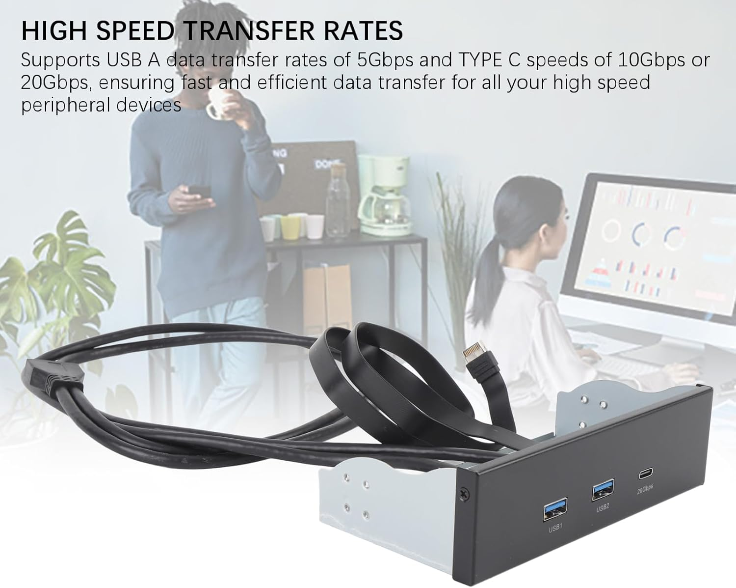 USB Front Panel Hub, Gen2X2 USB a Type C 3 Ports, Optical Drive 5.25-Inch Front Panel, 19 Pin 20Gbps Optical Drive Extension Panel, Computer Expansion Board image number 5