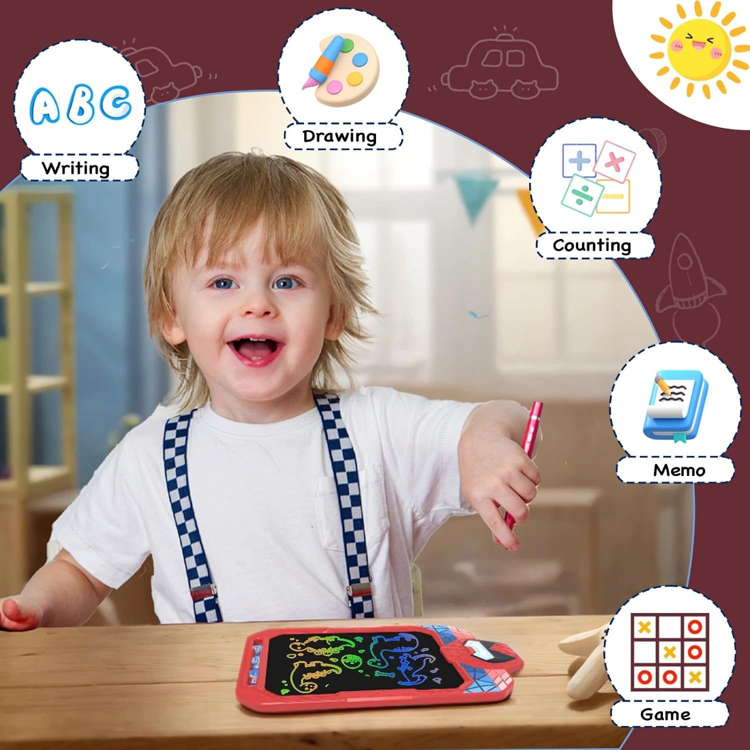 LCD Writing Tablet 10 Inch Colorful Doodle Board, Electronic Erasable Reusable Drawing Pad,Magic Kids Drawing Tablet, Educational Writing Board Toys Gifts for 3 4 5 6 7 8 Year Old Girls Boys image number 4