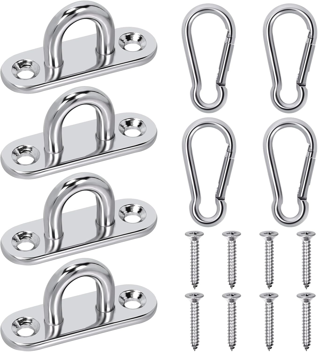 Mardatt 8Pcs 304 Stainless Steel Pad Eye Plate U Hooks Snap Hook, Marine Hardware Staple Hook Loop with Screws Stainless Steel Snap Hook Swivel Hooks Wall-Mounted for Outdoor Indoor Activity image number 5