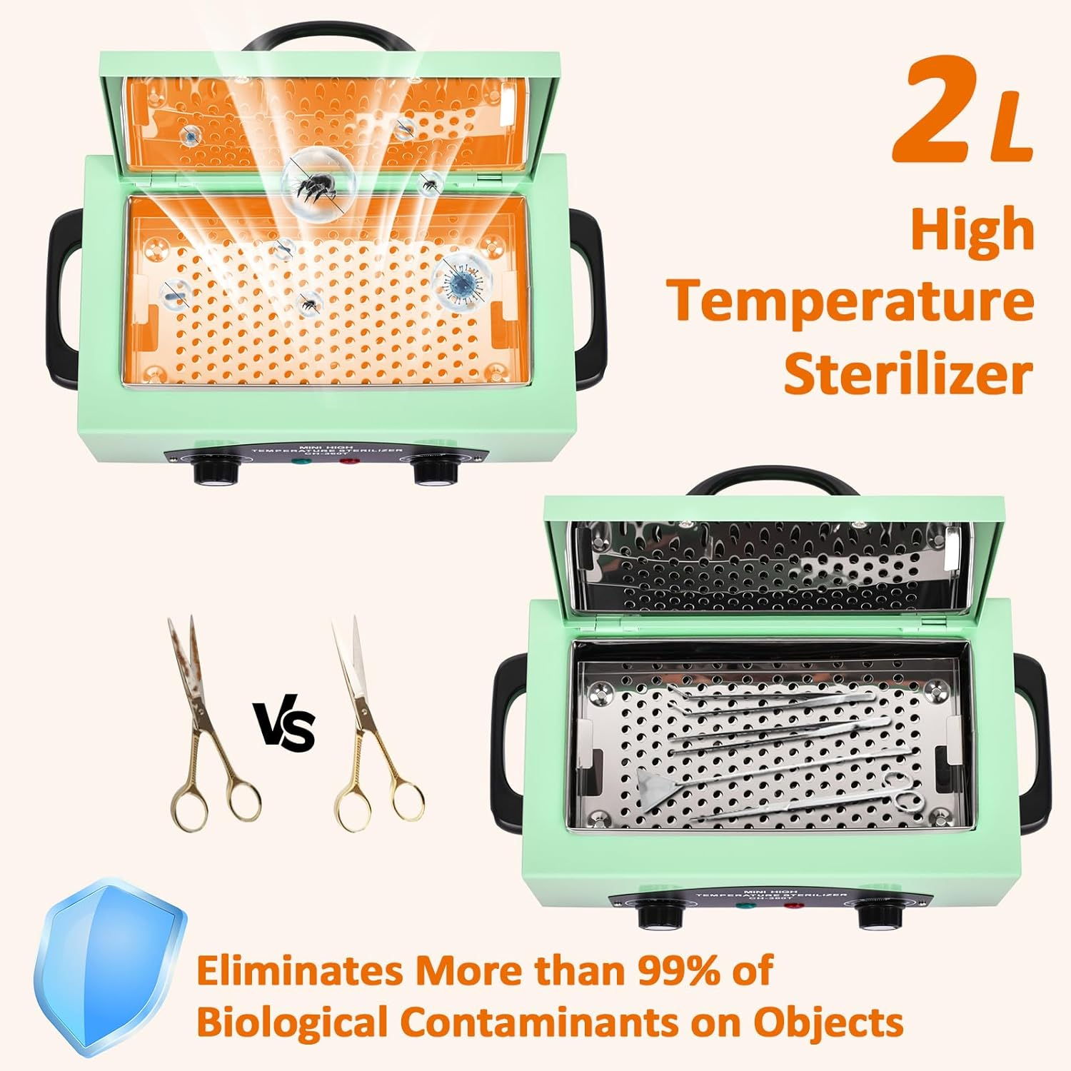 Advwin High Temperature Metal Tool Cleaner Machine, 2L Dry Heat Cleaning Box, with Temperature & Time Setting, Nail Tool Sterilizer Cabinet with Handle, for Beauty Salon, Lab, Dental, Home