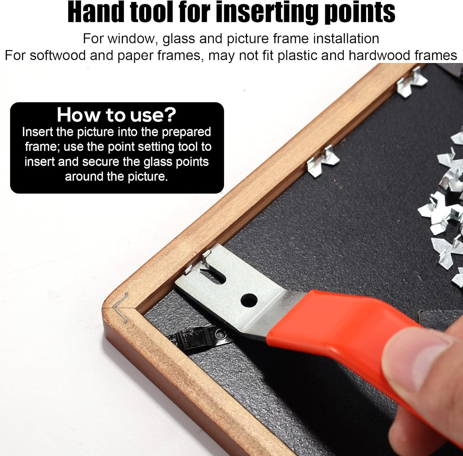 Glazier Setting Tool, Glazier Tools Kit with 120Pcs Push Points Glazing Push Point Driver Kit for Glass Workers for Framing Glass Picture Cross Stitch Easy-Grip Handle (Red) image number 4