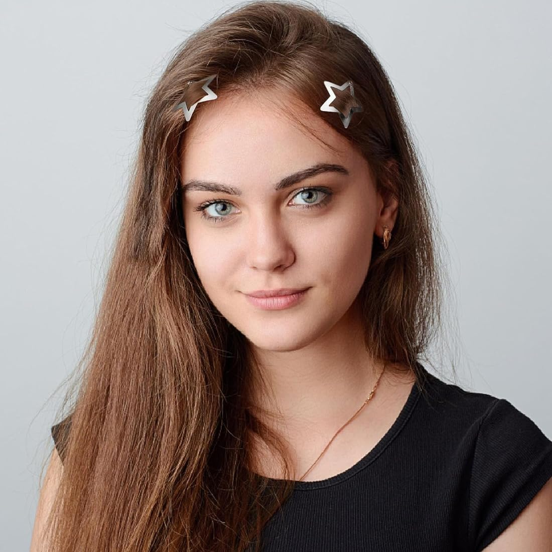 GHPKOTW 20 Pieces Metal Star Hair Clips with Snap Closure Silver Cute Small Hair Clips Hollowed Star Hairpin Kids Women image number 2