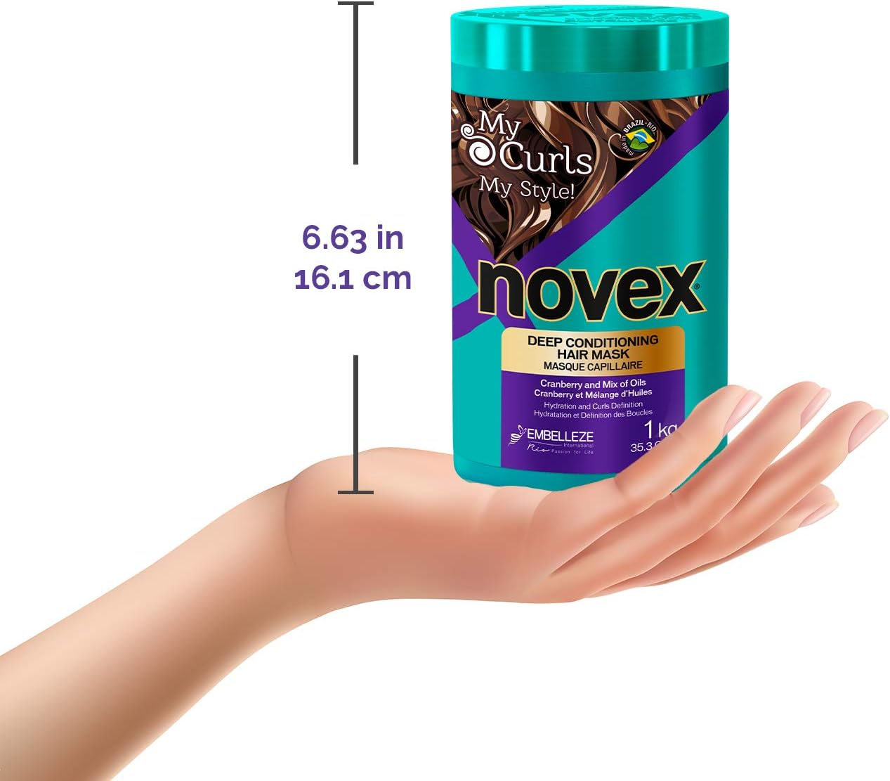 Novex Embelleze My Curls Deep Conditioning Hair Mask Cream (35.2Oz) Moisturizing Treatment Defines Curls, Controls Volume, Reduces Frizz, Adds Softness, for All Curly Hair Types image number 5