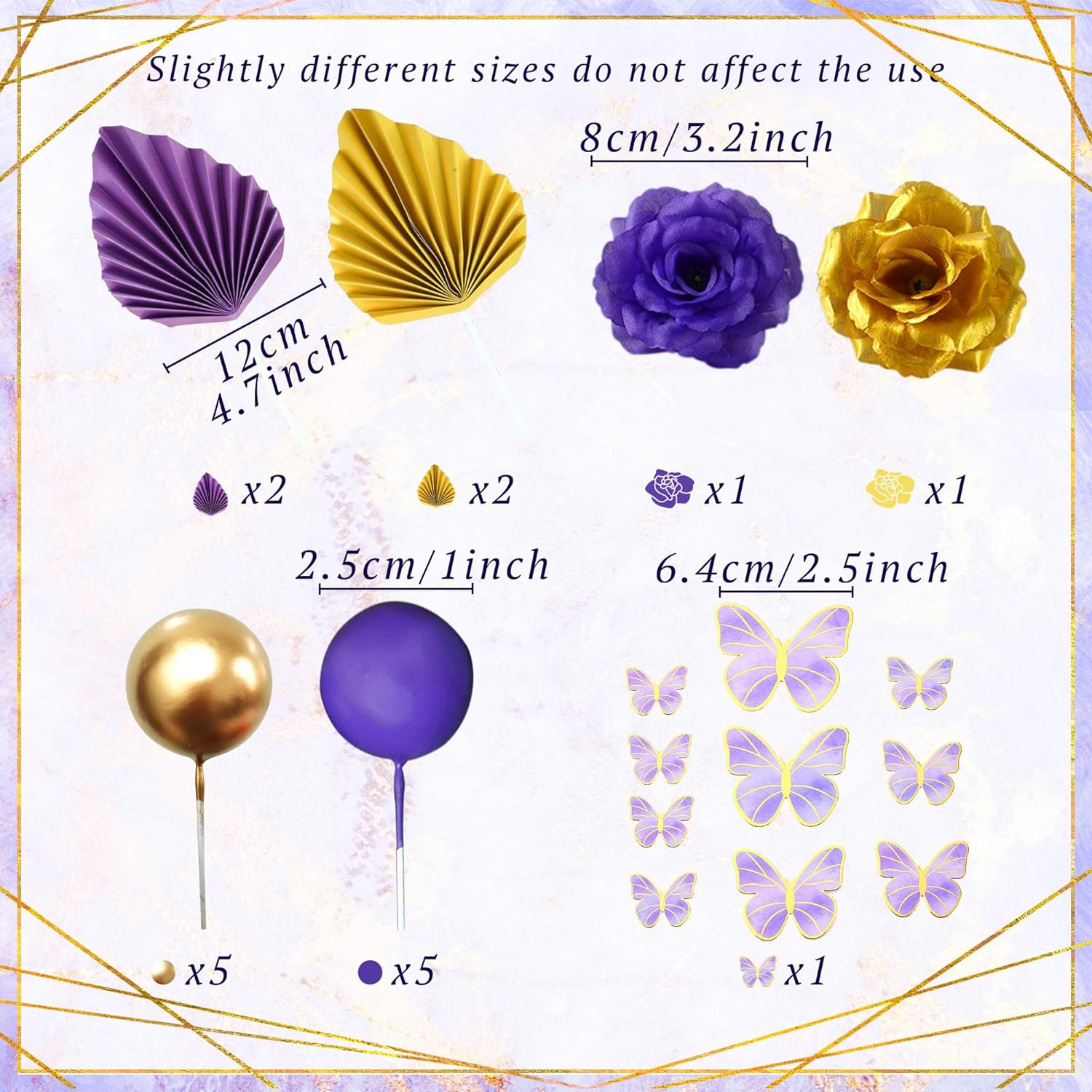Jevenis Purple Cake Decorations Rose Cake Decoration Purple Butterfly Cake Decoration Palm Leaves Cake Decoration Balls Cake Decoration Wedding Cake Decoration Disco Cake Decor image number 5