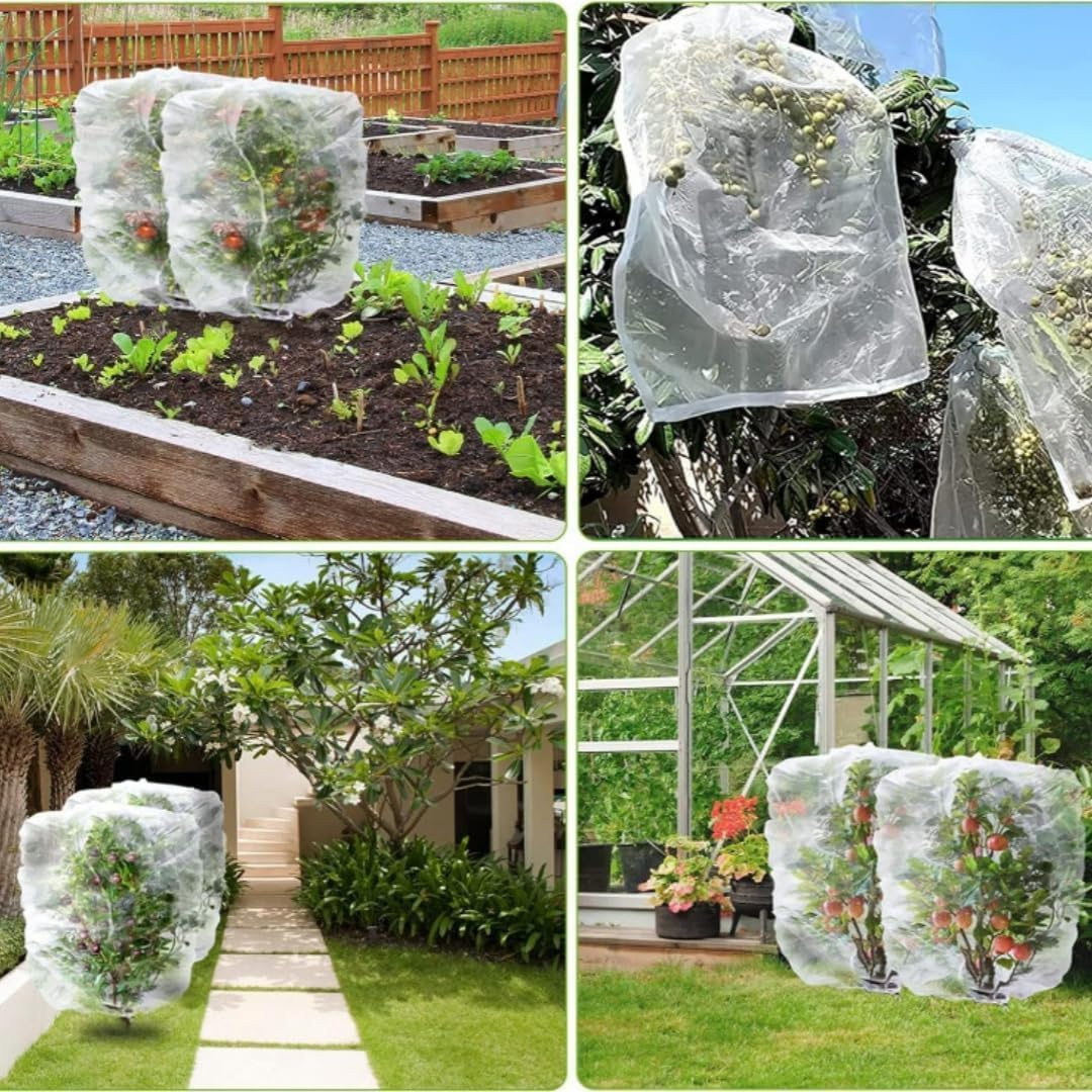 4 Pack Garden Netting Insect Bird Barrier Mesh with Drawstring Tomato Protective Cover Plant Bag for Vegetables Fruits Blueberry Flower from Insect Bird Eating image number 3