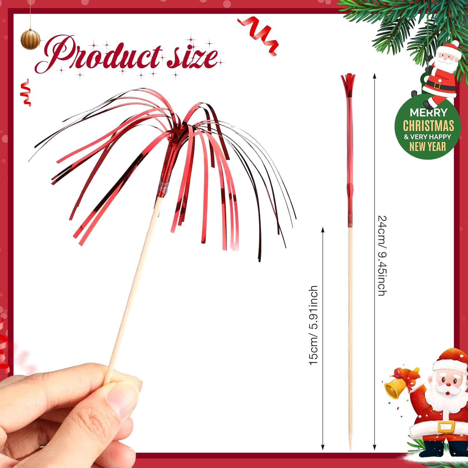 Baderke 150 Pcs Christmas Cocktail Picks, Cupcake Toppers Firework Design Bamboo Toothpicks Cocktail Skewers Sticks Food Picks for Party Decoration Celebration image number 2