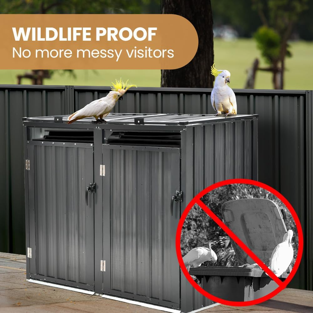 Double Steel Wheelie Garbage Bin Storage Shed, Enclosure with 2 Opening Doors image number 3