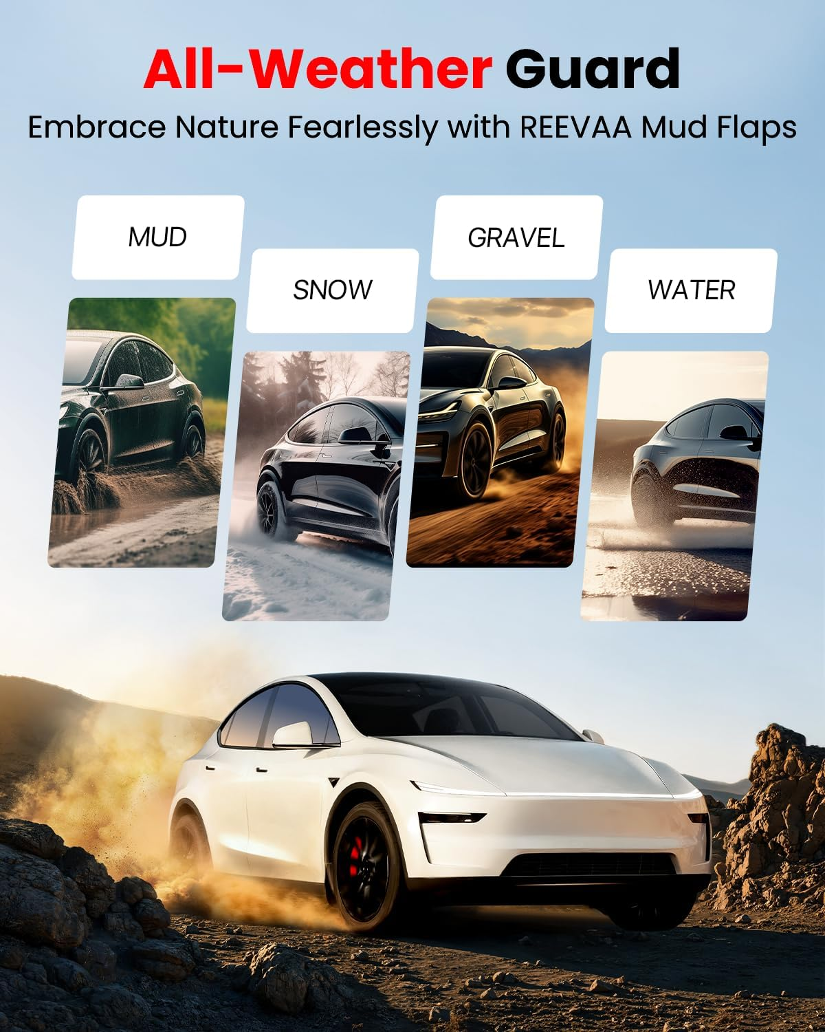 REEVAA 2025 Tesla New Model Y Juniper Accessories - Mud Flaps [No Drilling Required] All-Weather Mud Guard Body Kits for Tesla New Model Y 2025 2026, Black (Set of 4)