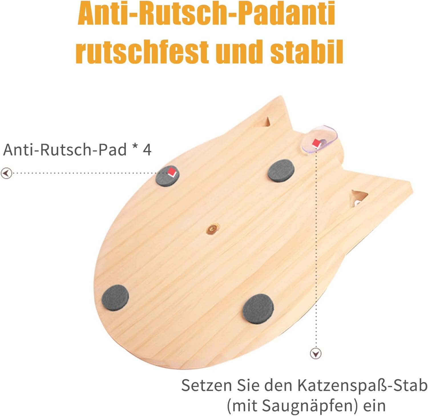 Cat Toy, Wooden Roller Cat Interactive Toy, Rotating Plate, Scratching Post with Hanging Balls & Feather, Interactive Cat Toy for Small Medium Cats to Play image number 3