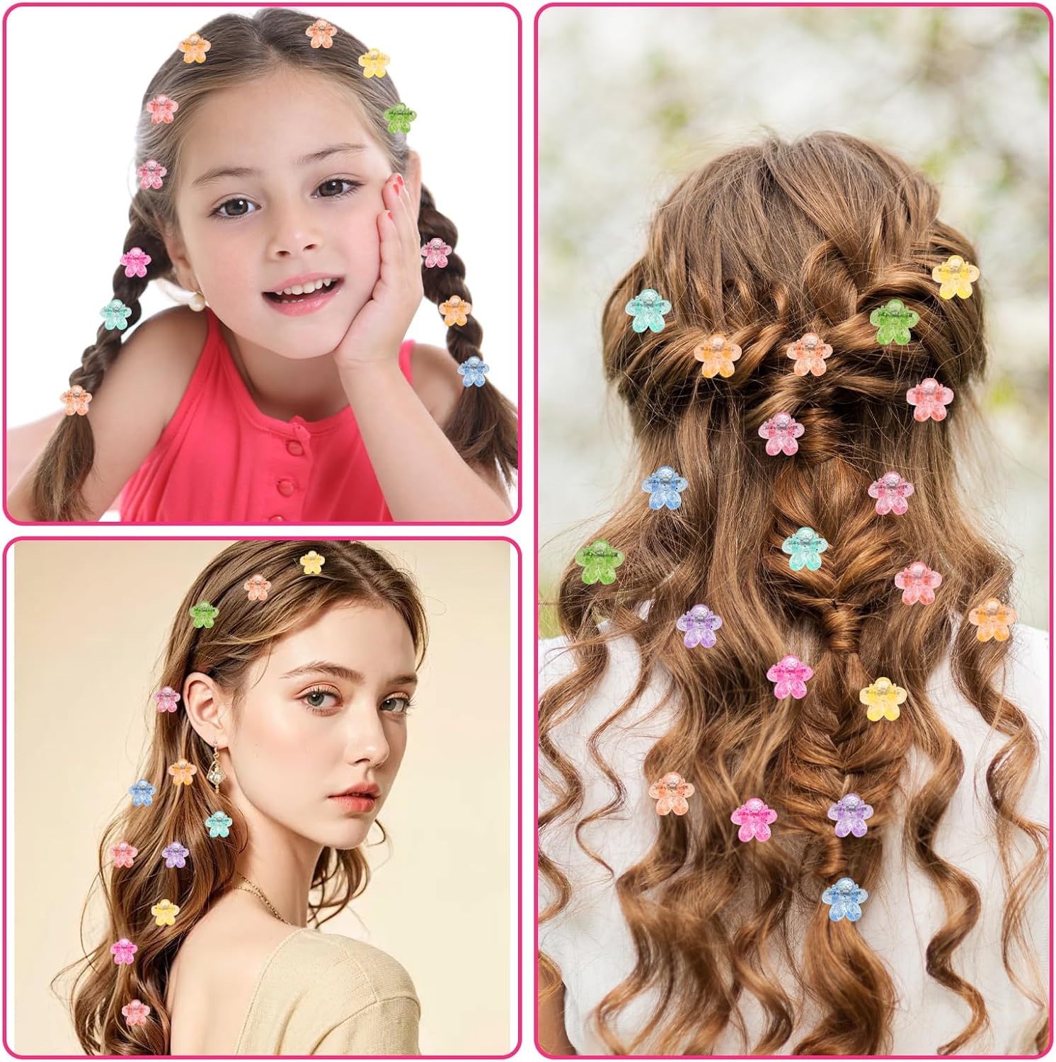 100PCS Mini Flower Hair Clips for Women Girls Mini Claw Clips Cute Jaw Clips Glitter Baby Hair Clip Small Hair Barrettes Strong Grip Hair Accessories for Hair Styling, Colorful image number 5