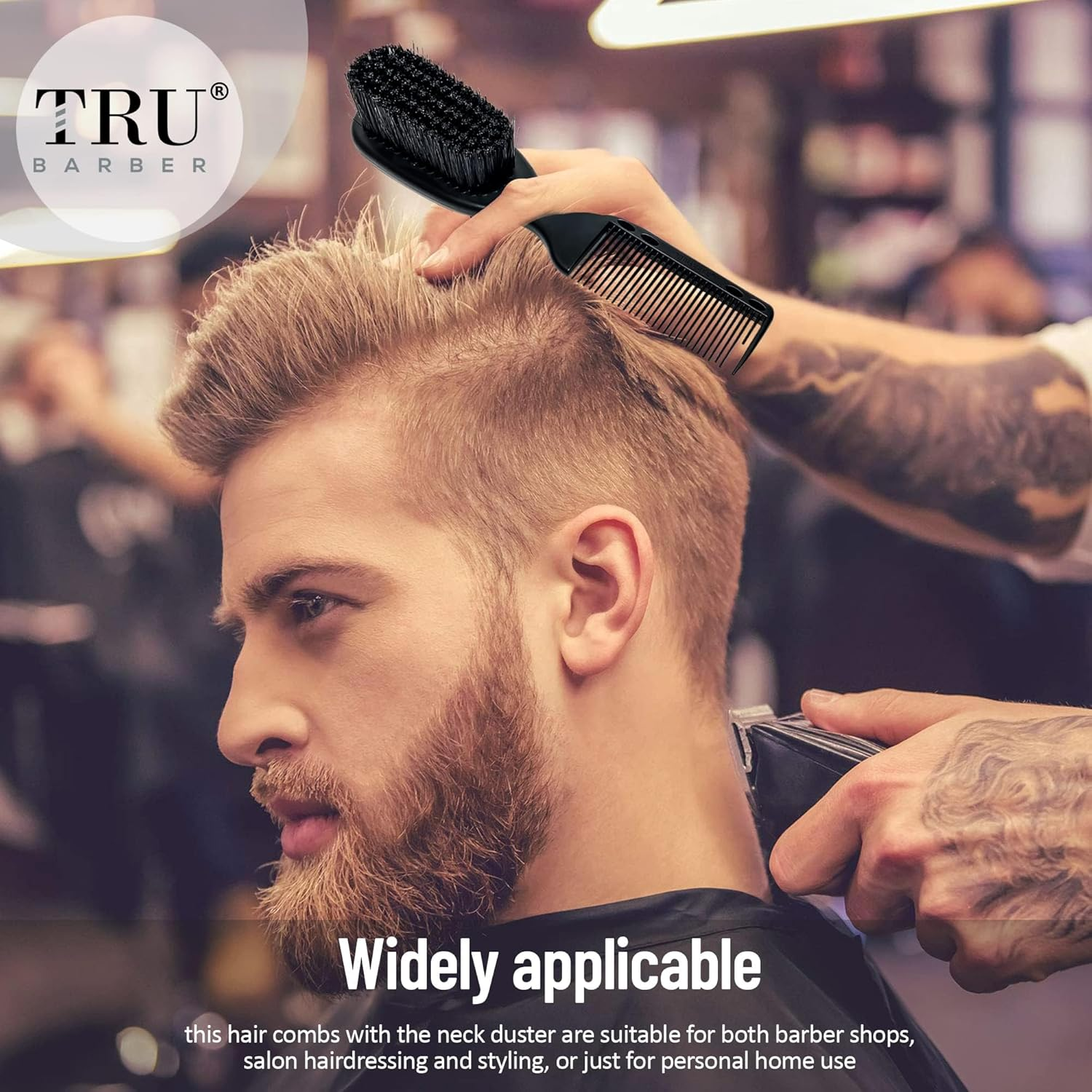 TRU BARBER PRO Fading Brush 2PCS Bundle, Barber Fade Brush, Cleaning Brush for Clippers,Beard Brush,Stylist Comb Hair Styling Tool image number 1