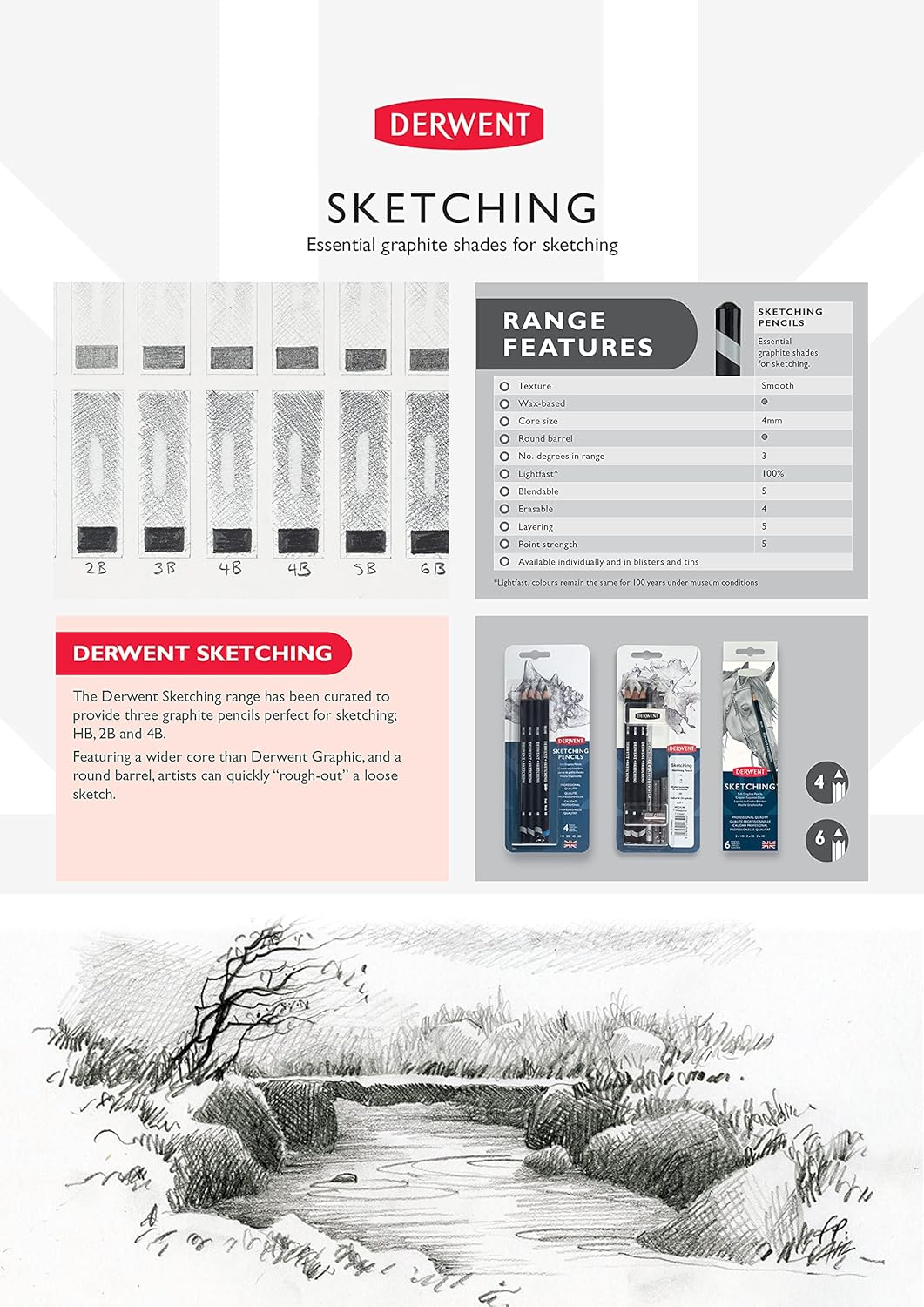 Derwent Sketching Collection, Drawing & Writing, Set of 48 Pencils in a Wooden Gift Box, Ideal for Sketching, Professional Quality, 0700759